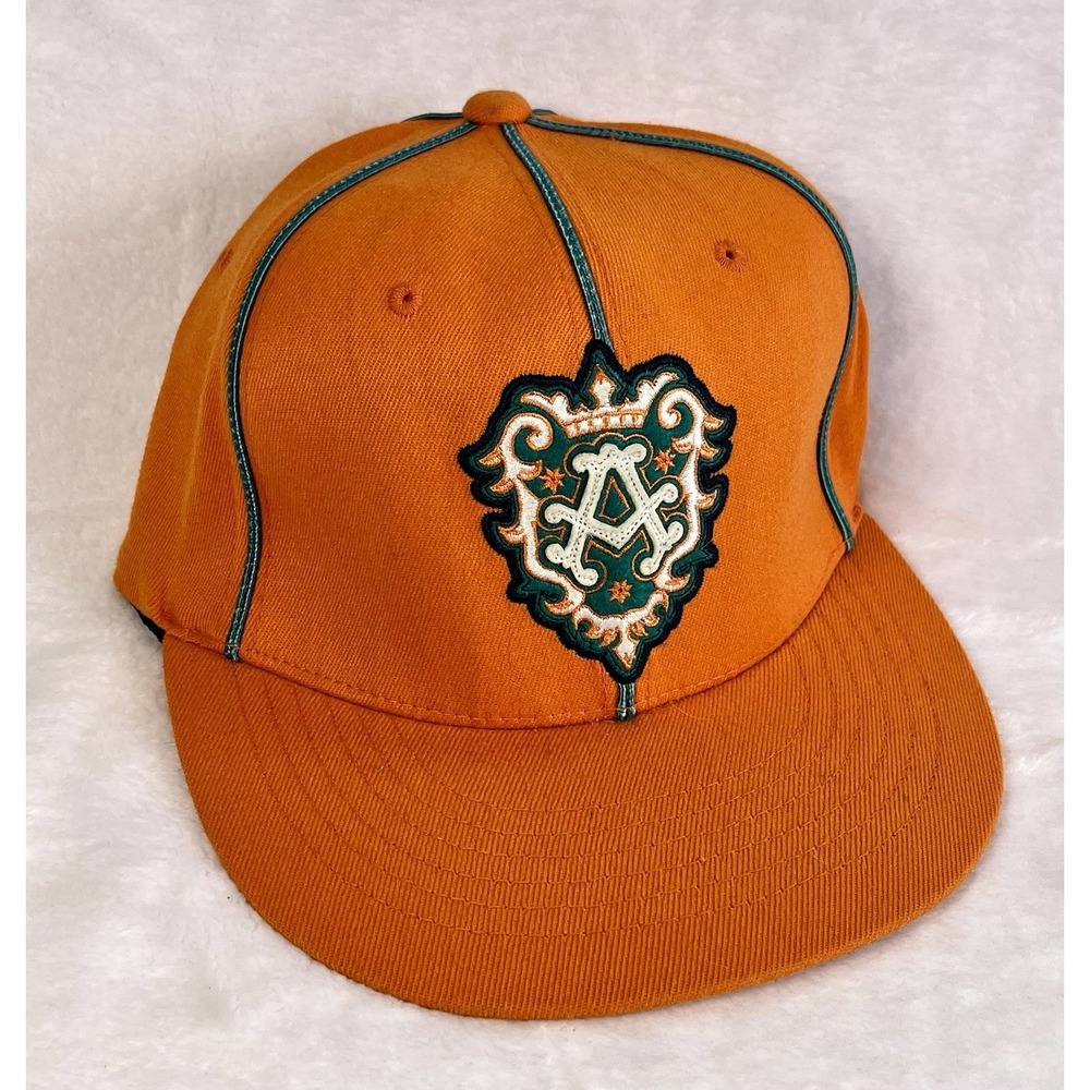 Vintage Akademiks "Jeanius Level" Fitted Hat - Orange/Green - Y2K Era One Sz